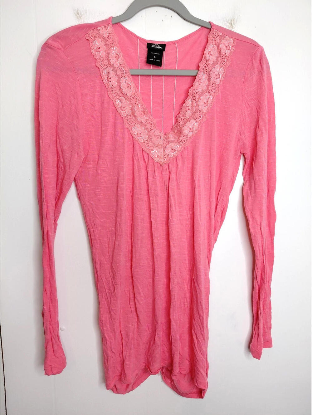 Vanity Top Womens Large Lace V Neck Ruched Back Y2K Long Sleeve Bella Elena